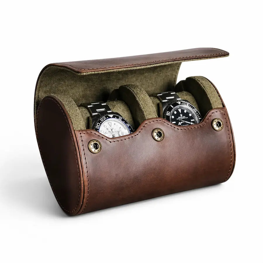 étui pour montres 2 places cuir vegan marron
