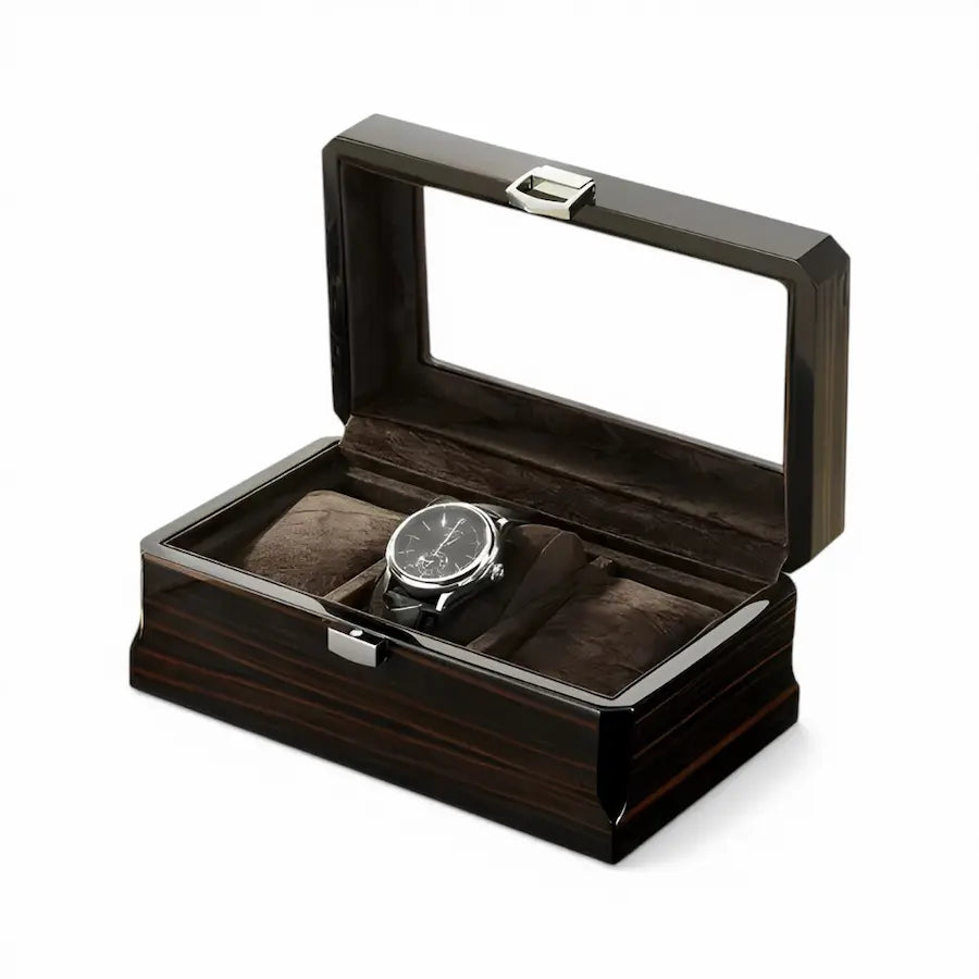 boite à montres en bois massif couleur foncé 3 places