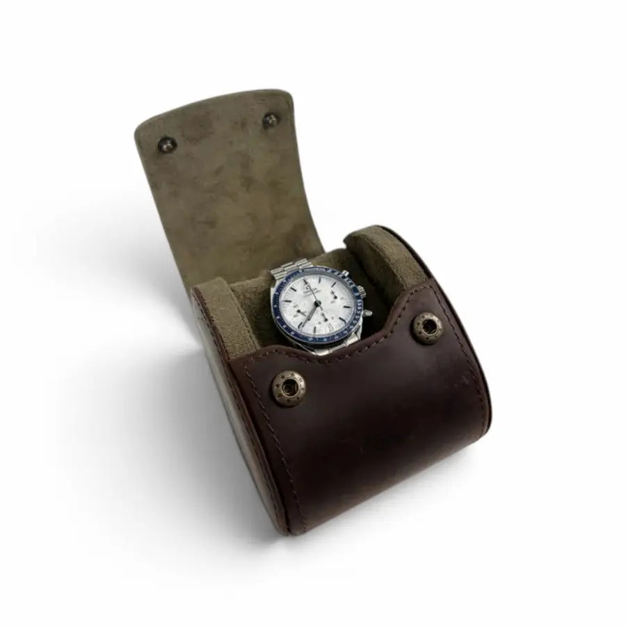 étui de voyage pour montres 1 place en cuir vegan marron