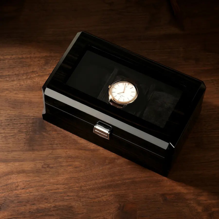 boite a montres bois massif foncé coffret rangement 3 places