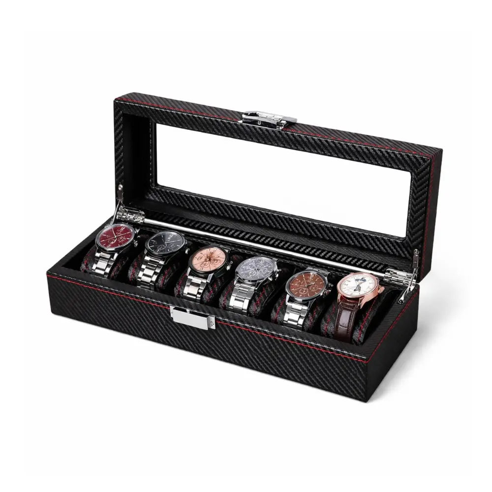 boîte à montres 6 places couleur noir finition rouge