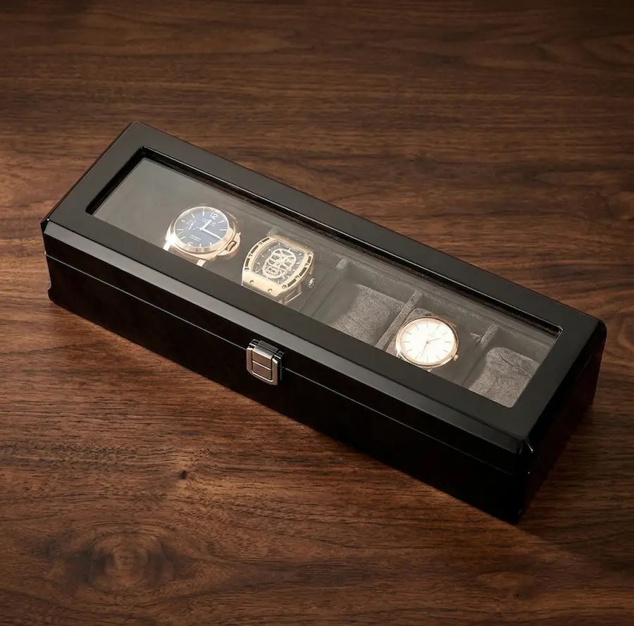 coffret boite a montre fermé couleur bois massif foncé 6 places