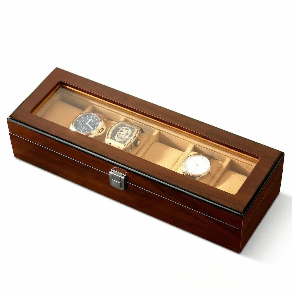 coffret fermé boîte à montres 6 places bois