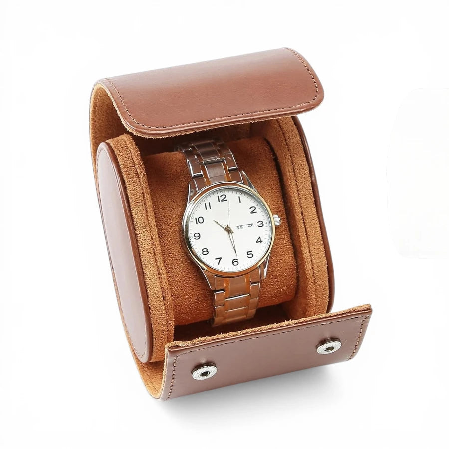 Étui de voyage en cuir vegan pour montre couleur marron