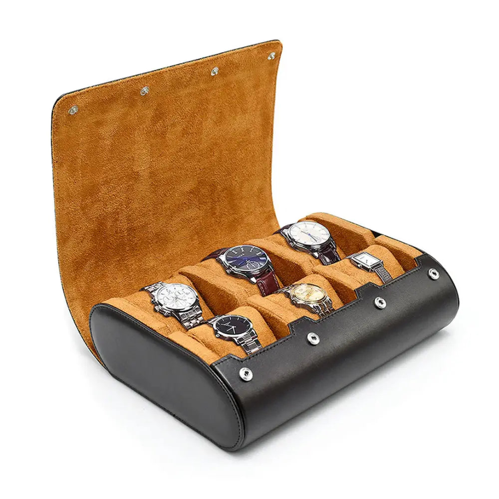 étui à montres de voyage 6 places en cuir vegan noir