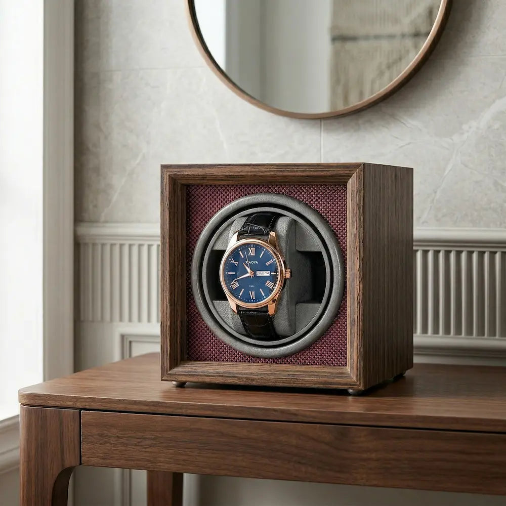 remontoir pour montres en bois bordeaux