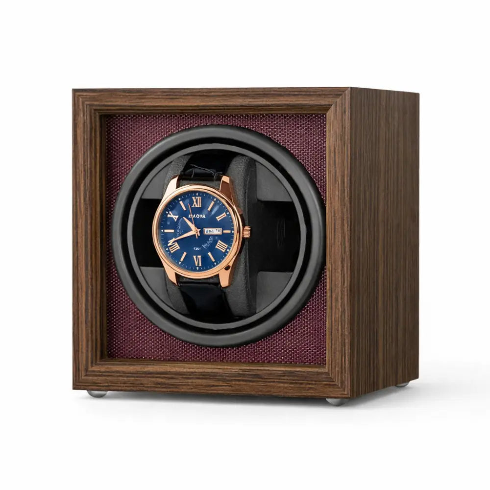 remontoir pour montres en bois de chêne couleur finition bordeaux