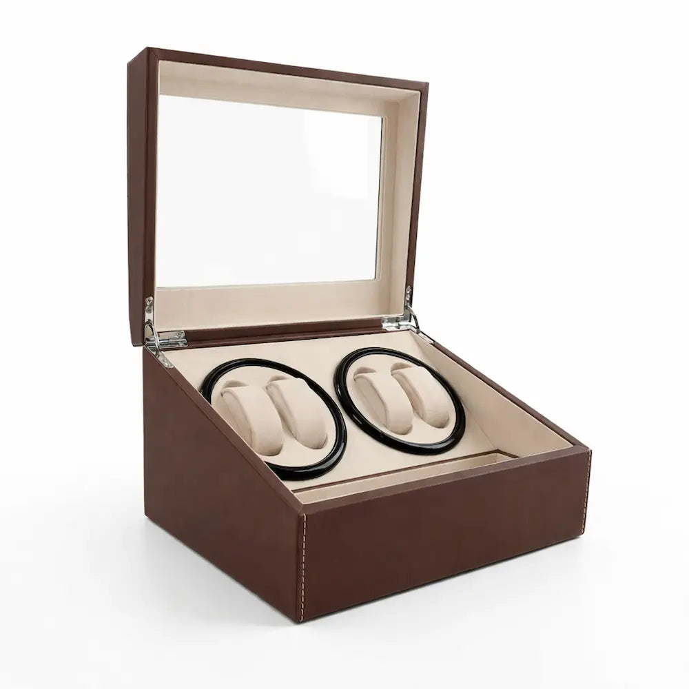 remontoir pour montres automatiques couleur brun marron cuir vegan