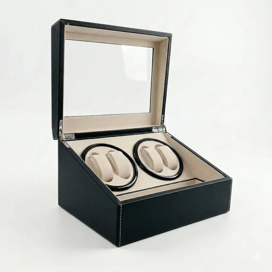remontoir pour montres couleur noir cuir vegan