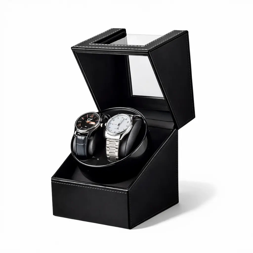 remontoir pour montres en cuir vegan de couleur noir