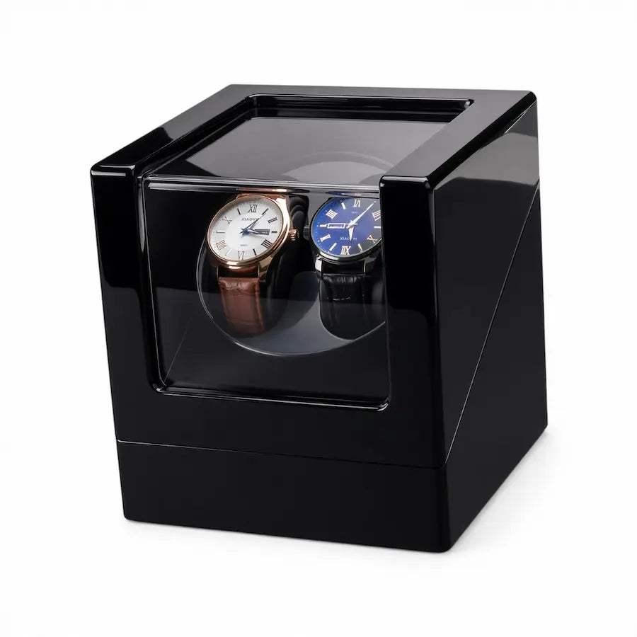 remontoir boite de rangement pour montres double couleur noir brillant